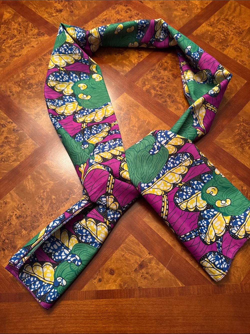 Silk-Feel Green & Purple Patterned Scarf Wrap